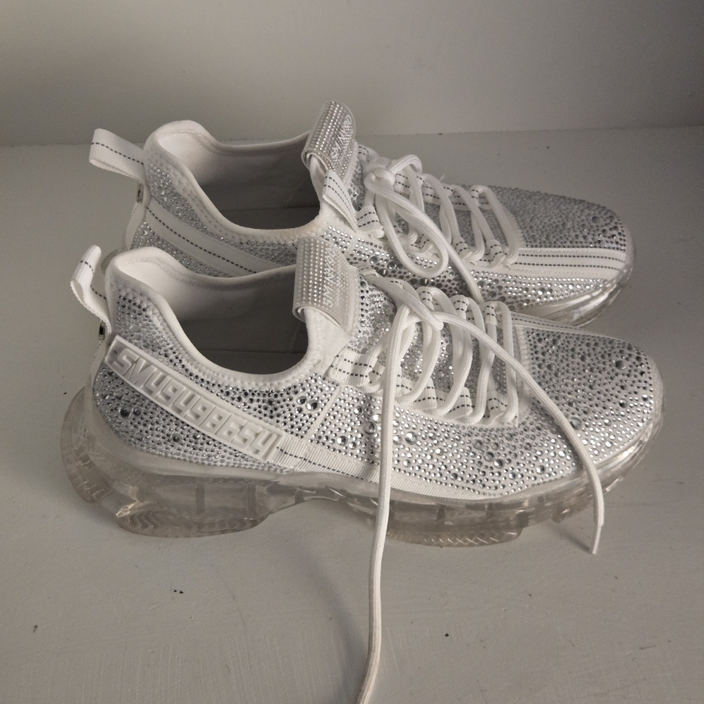 Chic White Sneakers with Rhinestone Details